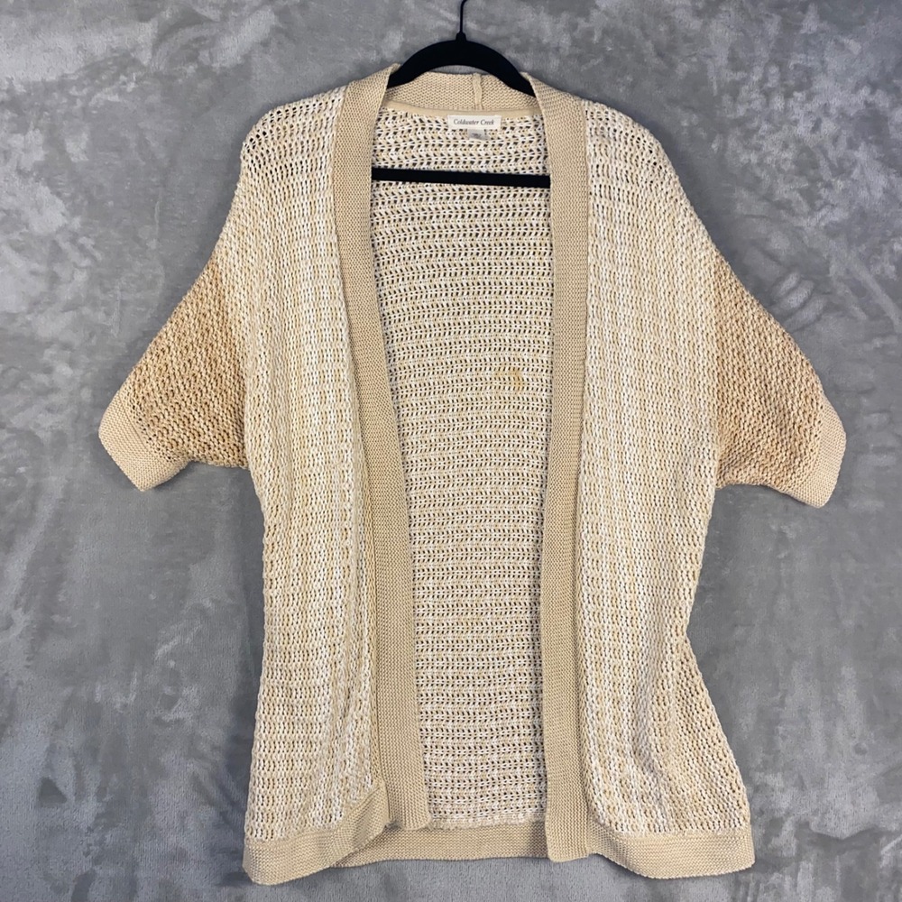 Coldwater Creek Knit Open Front Kimono Cardigan Sweater‎ M Beige Cream